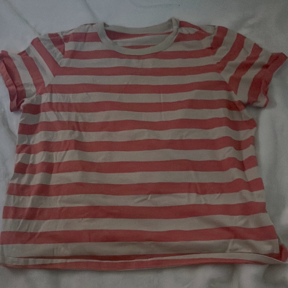 Old Navy White and Orange/Red Striped T-Shirt